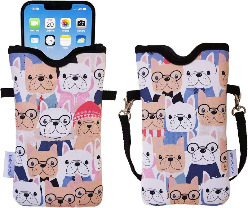 Tainada Men Women Neoprene Phone Sleeve Pouch Case Bag with Crossbody Strap/Neck Lanyard for iPhone 17/16/15 Pro Max, Air, 16/15 Plus, 16e, Samsung S25+,S25, S24, A56, Z Fold7 (Doodle Dogs Style 1) - Image 1